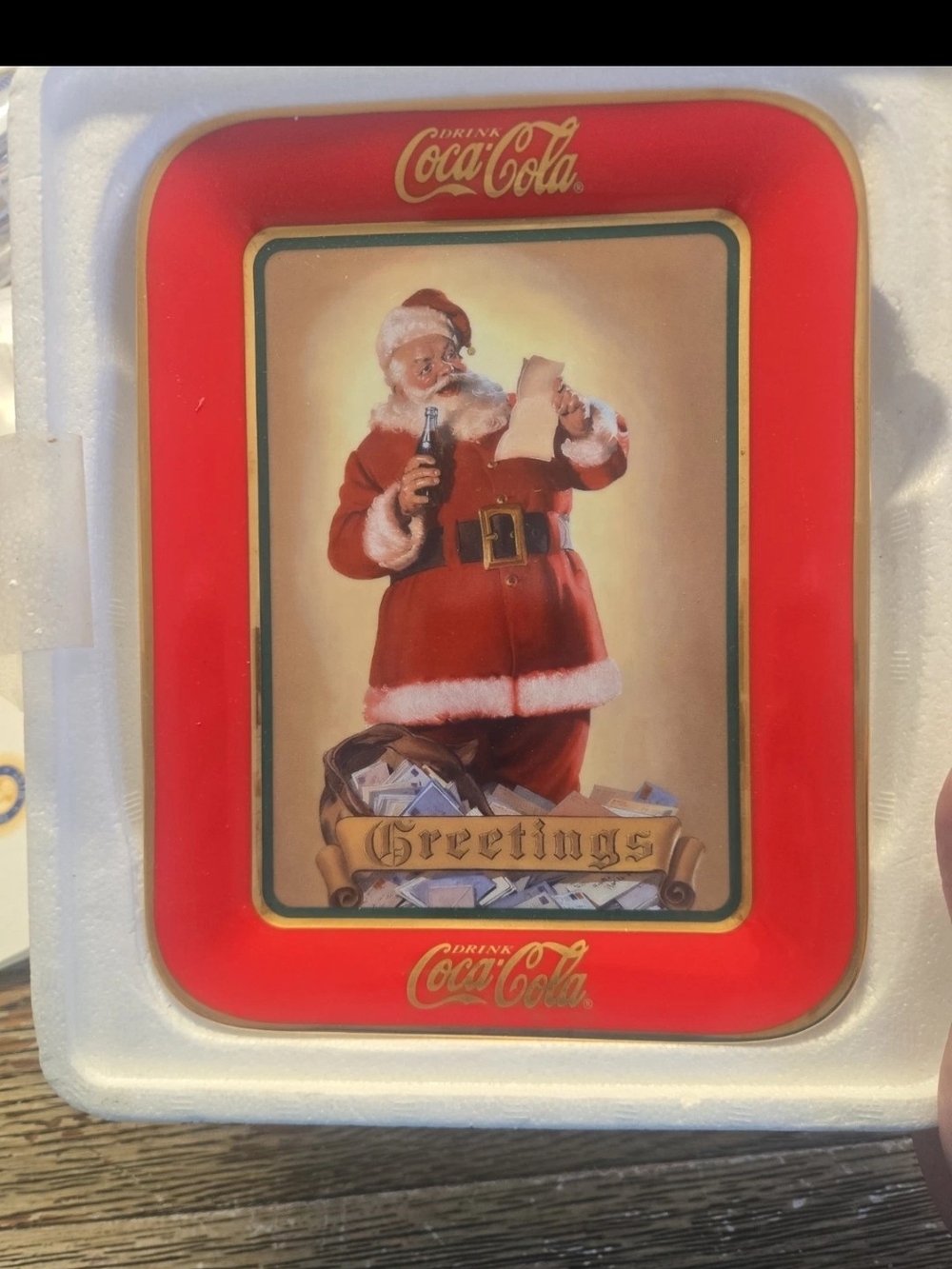 Coca Cola Red Holiday Tin Tray - Santa Greetings